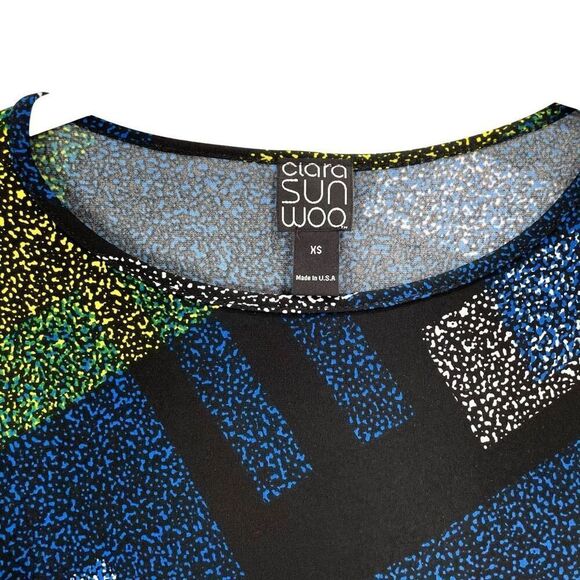 Clara Sun Woo geometric splash print boxy top blouse Size XS black blue - Picture 3 of 7